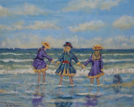 Ross Foster Children paddling on the seashore 62 x 74cm